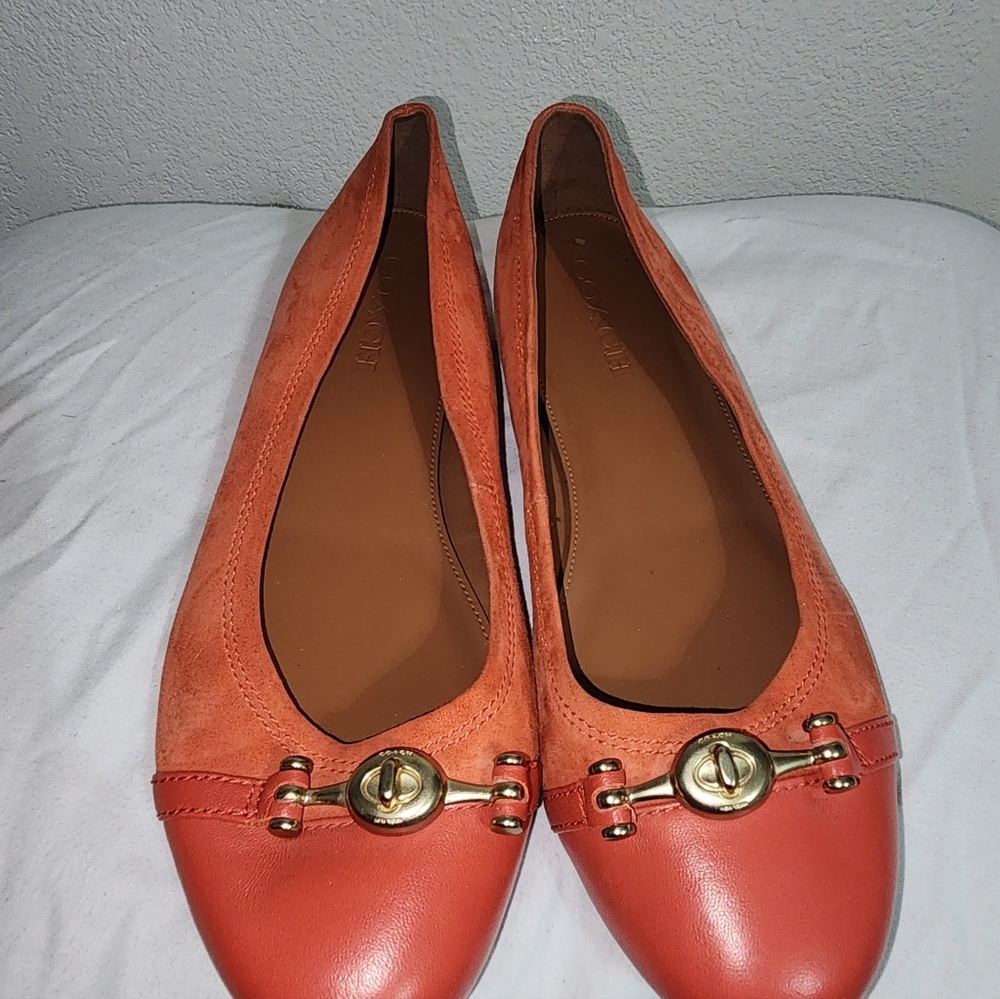Coach Orange Leather Loafers with Gold Accent